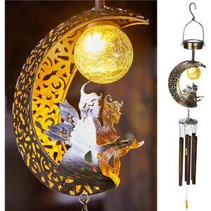 Solar Wind Chimes Outdoor Lights Decorative Large Moon Angel Sympathy Memorial